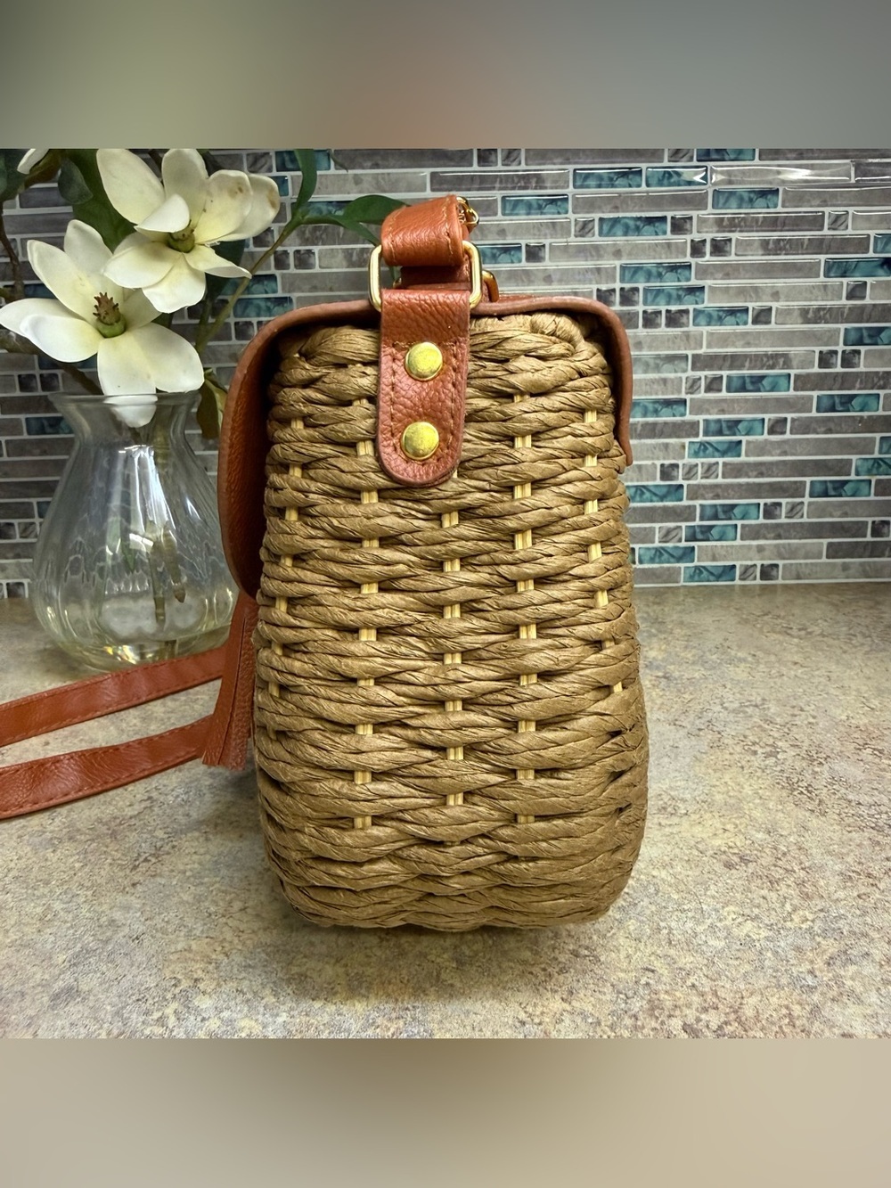 Hand woven Jute and vegan leather purse - Picture 5 of 9